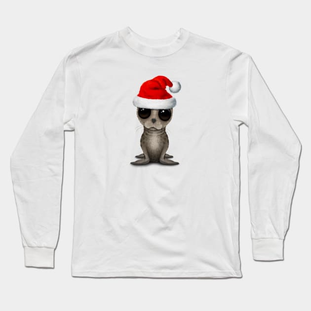 Baby Seal Wearing a Santa Hat Long Sleeve T-Shirt by jeffbartels